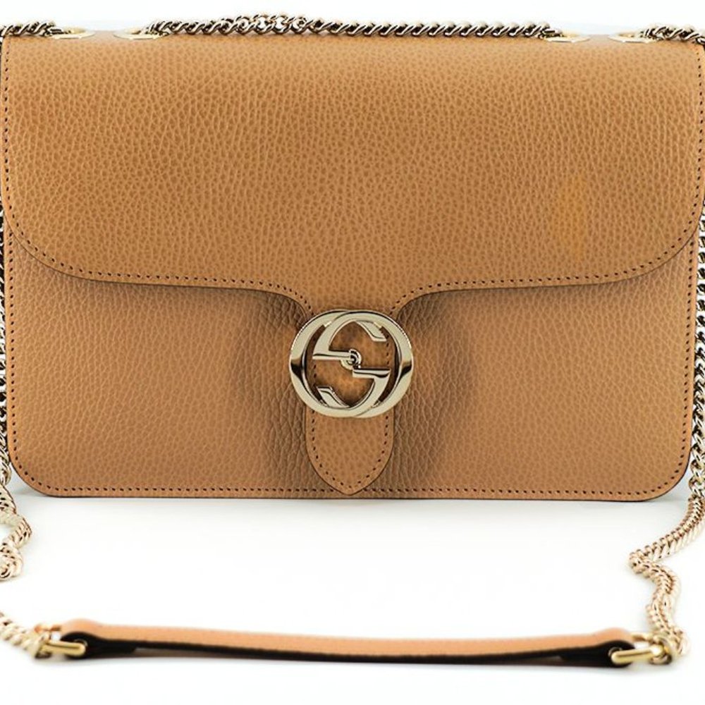 GUCCI Beige Calf Leather Dollar Shoulder Bag